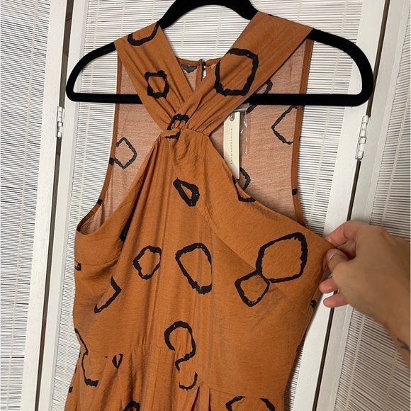 Eva Franco Anthropologie Faith Halter Jumpsuit Rust Black Pattern Size 6 NWT - Picture 2 of 10